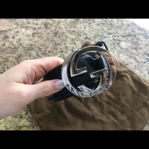 Black and silver Gucci belt for men, second hand, size 32